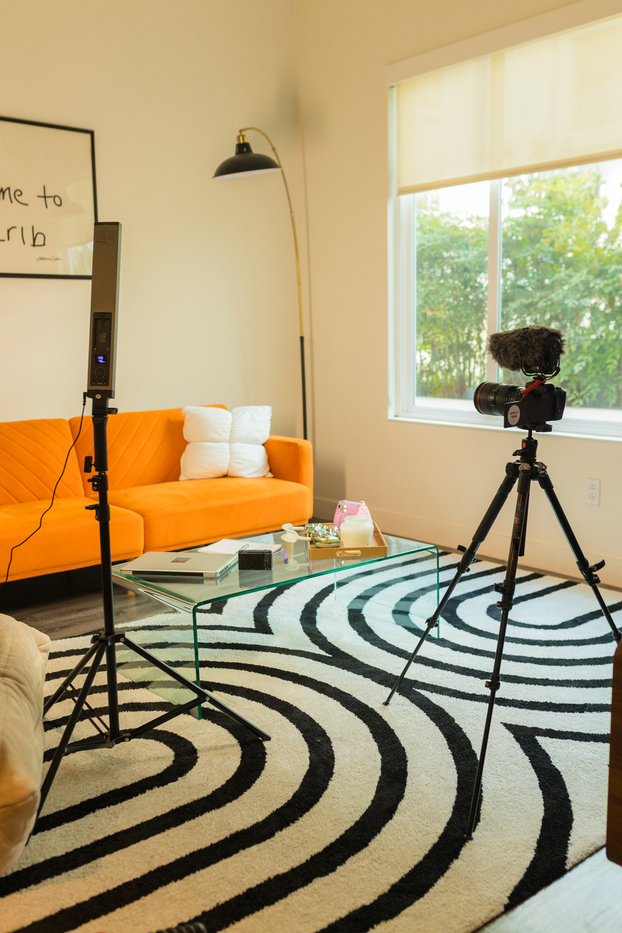 Living Room with Camera and Lights for Content Creation